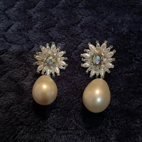 🔥Beautiful Vintage Colleen Toland Large Pearl Drop Bead & Studded Earrings - Picture 3 of 7